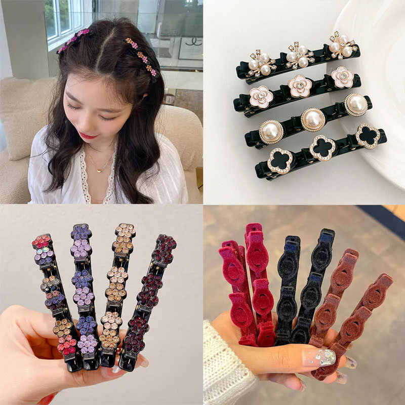 Kẹp tóc Thời trang mới Tinh Tế Rhinestone Bangs Bện Kẹp Tóc Luxe Ngọc Trai Bện kẹp tóc Đổ Xô Bangs kẹp tóc bên Cho Cô Gái tóc phụ nữ Phụ Kiện