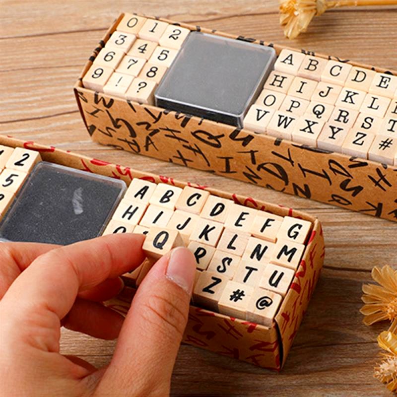 40Pcs Wooden Rubber Stamp Kit DIY Card Making Scrapbook Stamps Seal Set With Printing Clay Alphabet Number