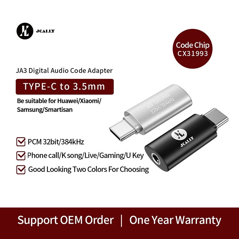 JCALLY JA3 Digital Audio Adapter TypeC to 3.5 Decoder Line CX31993 DAC USB