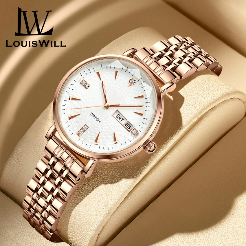 LouisWill Đồng Hồ Nữ Đồng Hồ Đeo Tay Dây Đeo Bằng Thép Không Gỉ Cổ Điển Kim Cương Đồng Hồ Thạch Anh Đồng Hồ Kim Dạ Quang Mặt Số Lịch Đồng Hồ Chống Nước 5ATM Đồng Hồ Đeo Tay Doanh Nhân Cho Nữ