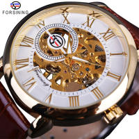 Forsining Men Watches Top Brand Luxury Mechanical Skeleton Watch Black Golden 3D Literal Design Roman Number Black Dial Clock