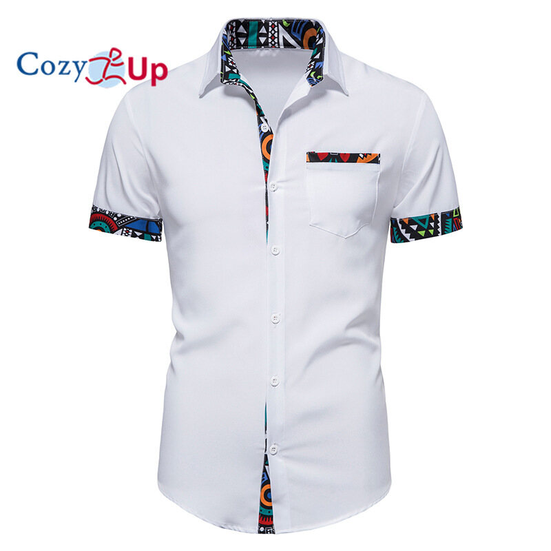 Cozy up áo sơ mi ngắn tay mới cho nam thường ngày dáng ôm đính khuy cổ điển