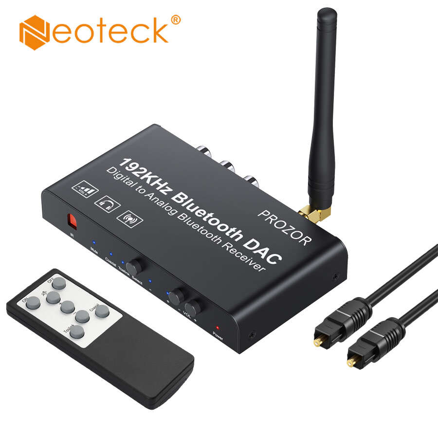 Neoteck bộ chuyển đổi dac tích hợp bluetooth v5.0 receiver 192khz đồng trục kỹ thuật số toslink để analog stereo l/r rca 3.5 mét bộ chuyển đổi tín hiệu âm thanh với ir điều khiển từ xa