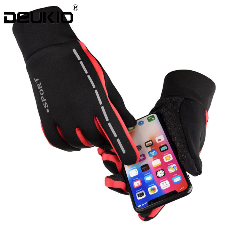 Man Thicken Touch Screen Gloves Reflective Strips Winter Outdoor Cycling