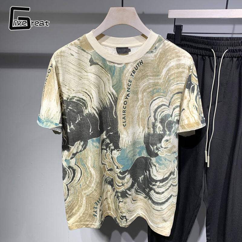 Live great nam đẹp trai thường ngày tay ngắn mùa hè áo phông rộng