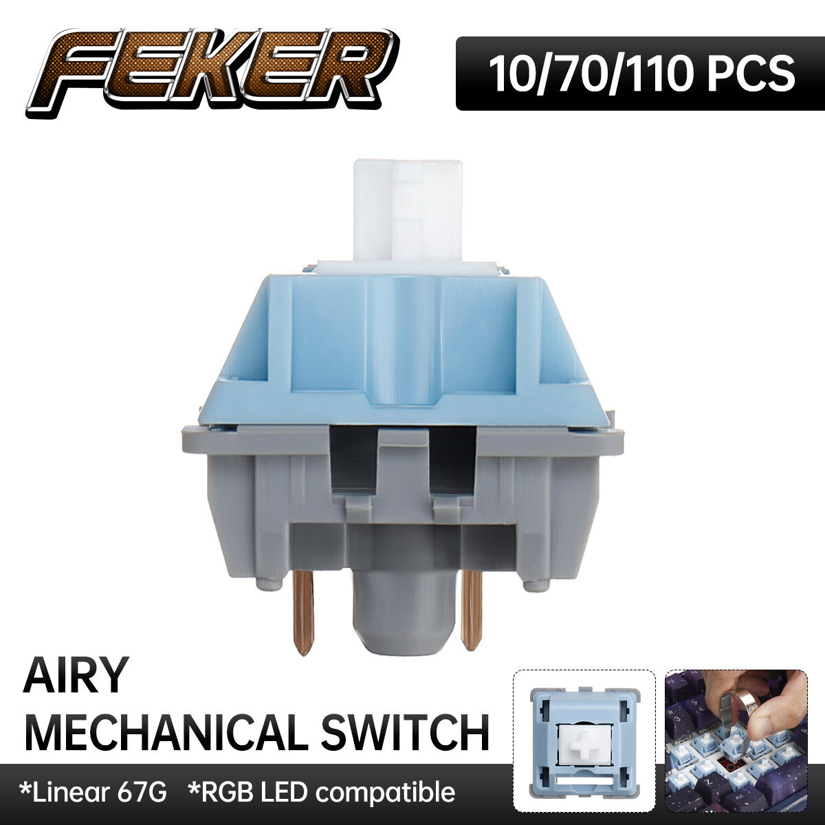 Feker công tắc cơ 3 chân thoáng mát 10/70/110 cái công tắc bàn phím cơ gốc pom tuyến tính 67g