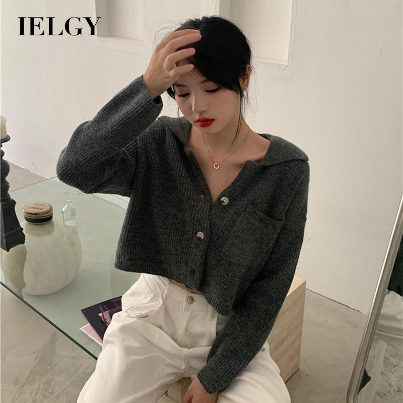 Ielgy phong cách hồng kông eli áo len dệt cổ điển cho nữ áo lửng dáng rộng