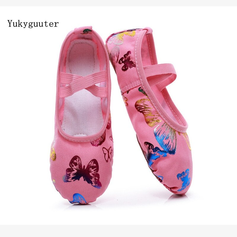 【hot】 Girls Ballet Shoes Canvas Butterfly Soft Sole Ballet Dance Slippers Children Practise Ballerina Shoes Woman Dance Shoes