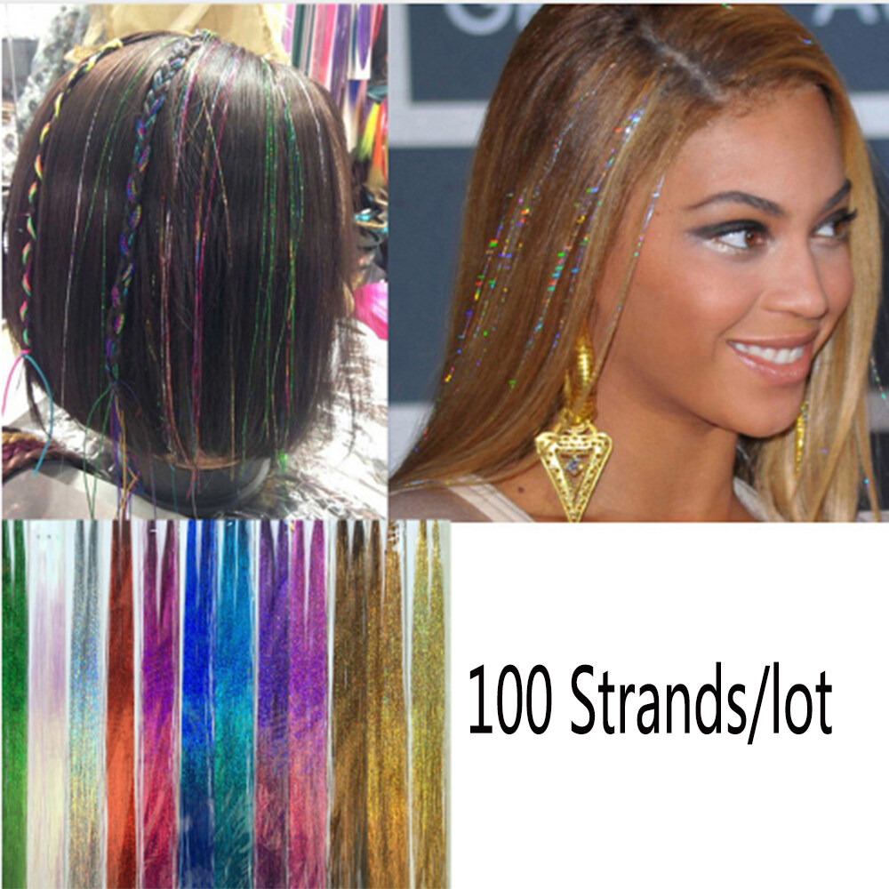 Or69qmts 100 Strands หญิง Streak Rainbow วิกผมปลอมทำลอนย้อมสี Tinsel