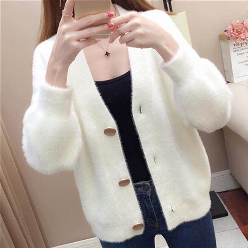 Áo Khoác Nữ, Áo Khoác Cardigan Dệt Kim Nhung Lông Chồn Giả Mới Mùa Thu 2021 Áo Len Dáng Rộng Thời Trang Hàn Quốc, Nữ