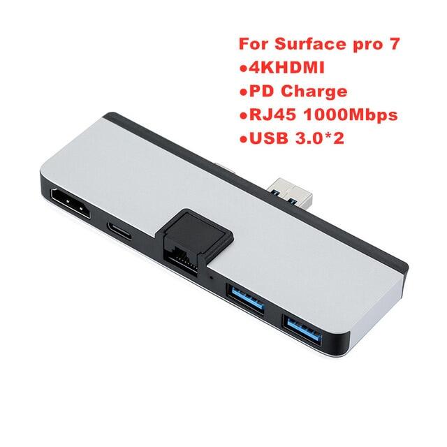 USB 3.0 Multi Hub 4K HDMI 1000Mb อะแดปเตอร์อีเทอร์เน็ต SD / TF Micro การ์ดรีดเดอร์ SD สำหรับ Microsoft Surface Pro 4/5/ 6/ 7 Converter