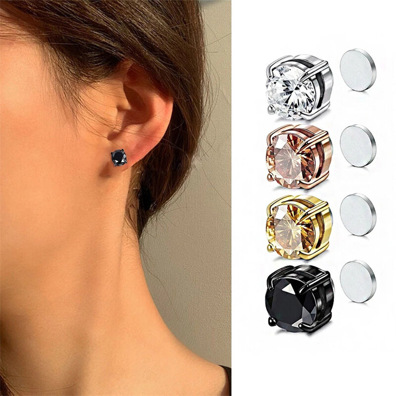 5 Pairs Stainless Steel No Piercing Magnetic Stud Earrings Set for Men  Women, Clip on Fake Gauges Plugs Tunnel Magnet Stud Earrings for Boys |  SHEIN