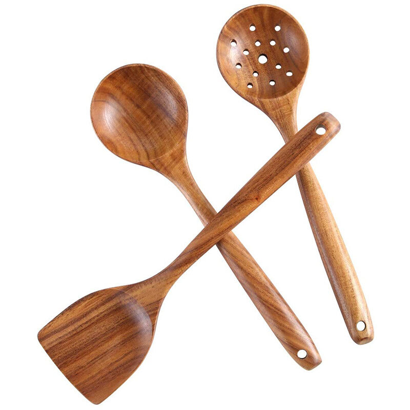 Wooden Cooking Spoon Set, 3 Pieces Non