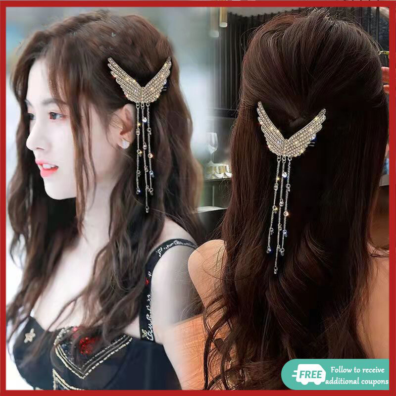 Kẹp tóc tua rua hình cánh kim cương giả thời trang hàn quốc cho nữ kẹp tóc đính đá zircon pha lê kẹp cạnh phụ kiện tóc