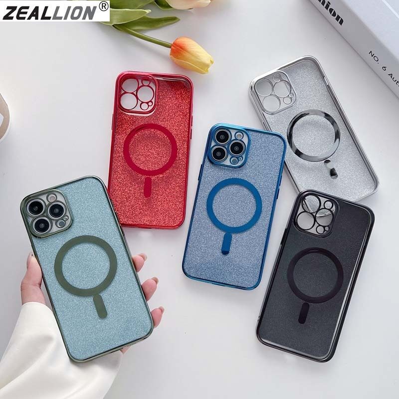 Zeallion Ốp Sạc Không Dây Magsafe Từ Tính Trong Suốt Mạ Lấp Lánh Cho Apple IPhone 7 8 Plus XR X Xs 11 Pro Max Ốp Silicon