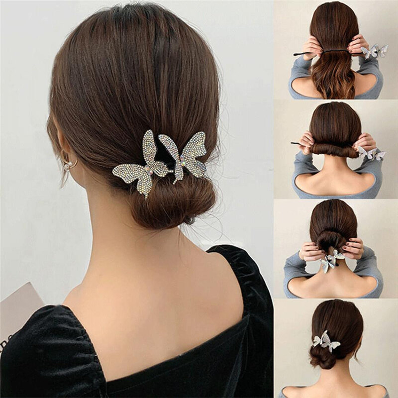 Kẹp Tóc Hình Bướm Đính Kim Cương Giả Cho Nữ Thiết Bị Tạo Kiểu Tóc Tự Làm Đồ Tạo Kiểu Tóc Cho Nữ Kẹp Tóc Xoăn Lười Kẹp Tóc Hoa