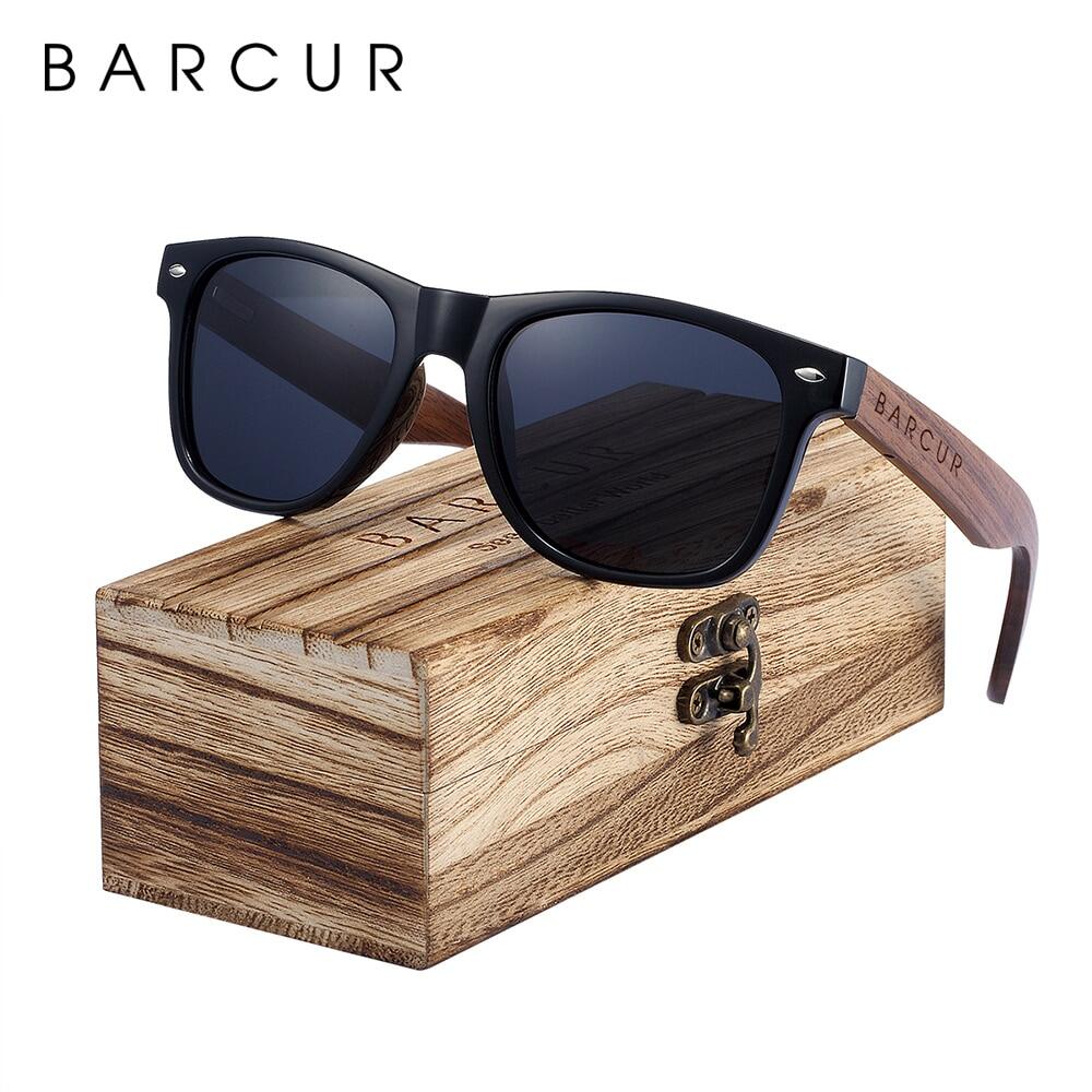 BARCUR Black Walnut Wood Sunglasses for Man Polarized High Quality Sqare