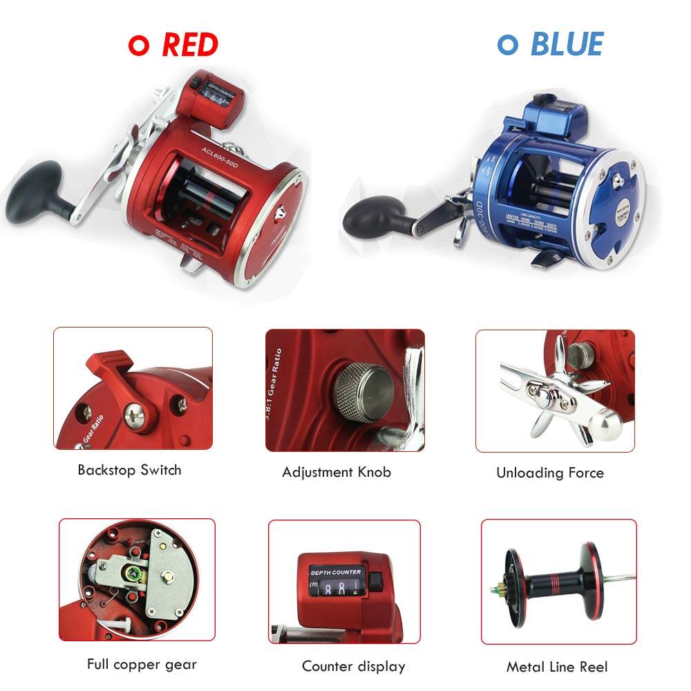 YUMOSHI REELSKING Fishing Reel 12BB Depth Counter Left Hand Saltwater