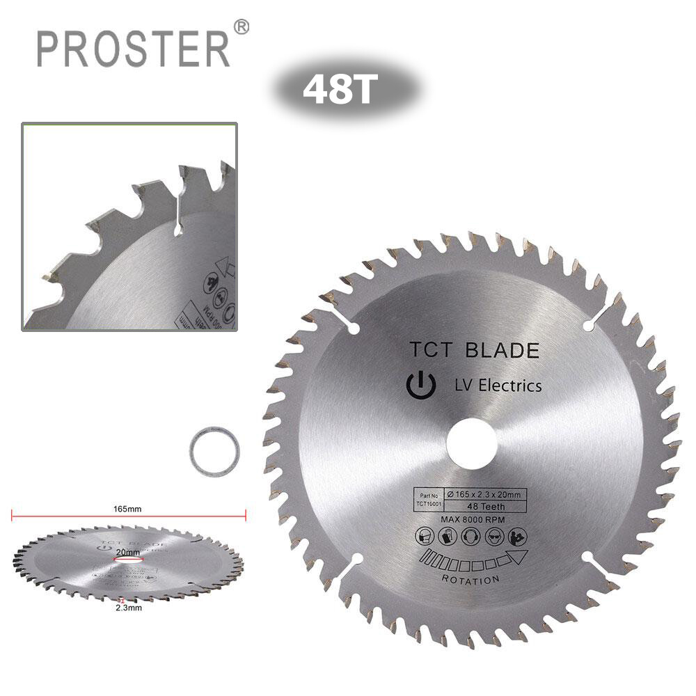 Proster lưỡi cưa tròn tct lỗ khoan 165mm 24t/40t/48t/60t 16mm đĩa, cho gỗ