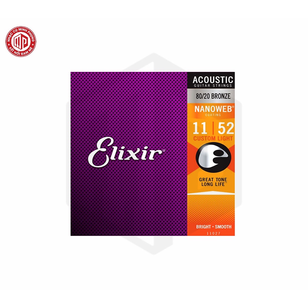 Bộ dây đàn acoustic guitar strings elixir 11027 nanoweb 80/20 bronze acoustic guitar strings 11-52 — e20-11027