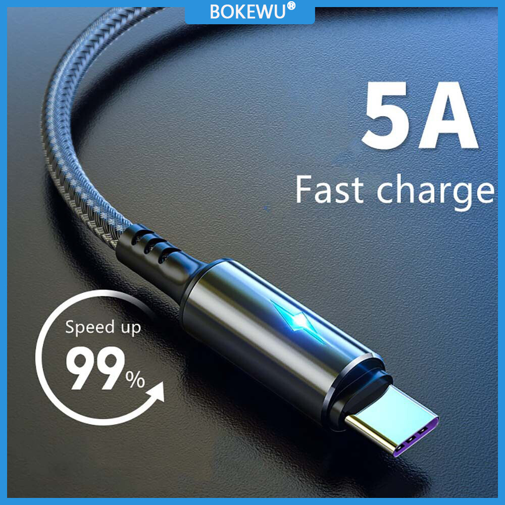 Bokewu cáp micro usb type c 5a dây dữ liệu sạc nhanh led cho samsung android cáp sạc điện thoại di động