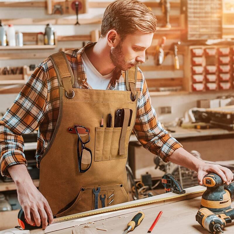 Tạp dề làm việc bằng vải bố có túi dụng cụ tạp dề có thể điều chỉnh dây đeo chéo cho cả nam và nữ hàng hóa bền mới để làm mộc
