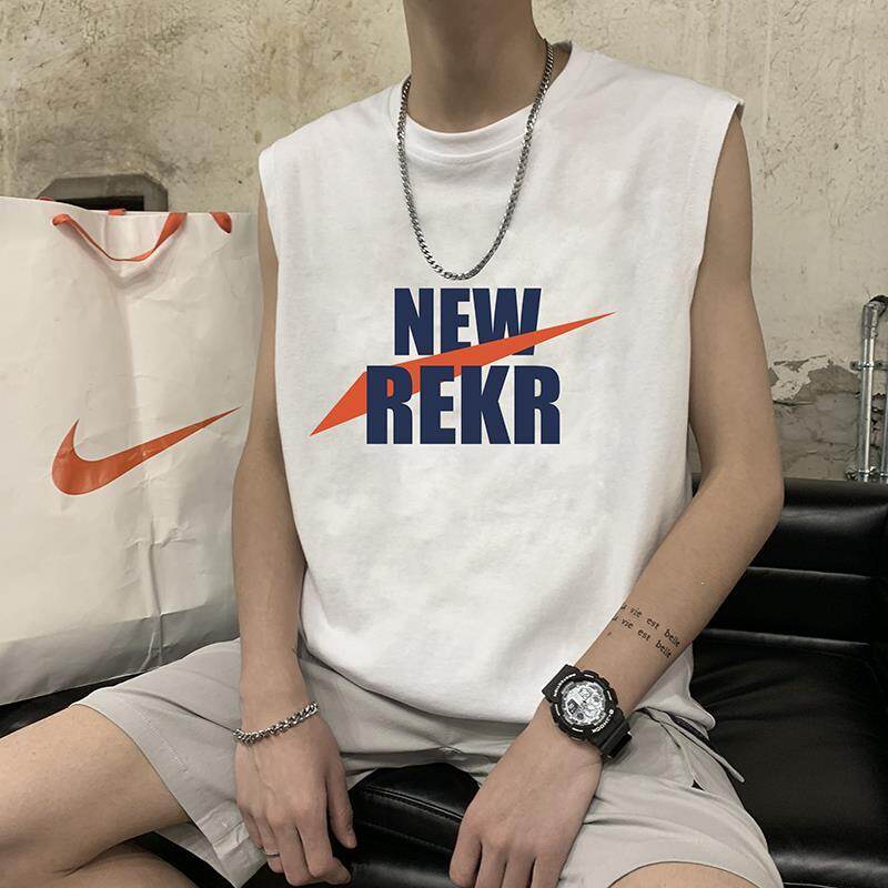 Vest Men's Tide Brand Personality Trend Pure Cotton Summer Wear Sports Hurdle Vest Ins Loose Vest Sleeveless T-shirt