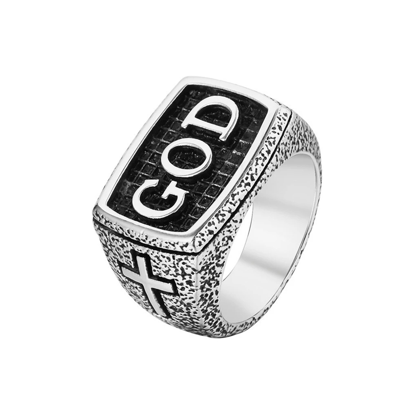 New arrival Men's 316L Stainless Steel Cool Gold silver Color Cross GOD Jesus Christ Ring Newest ราคา 281 บาท*ส่งฟรี