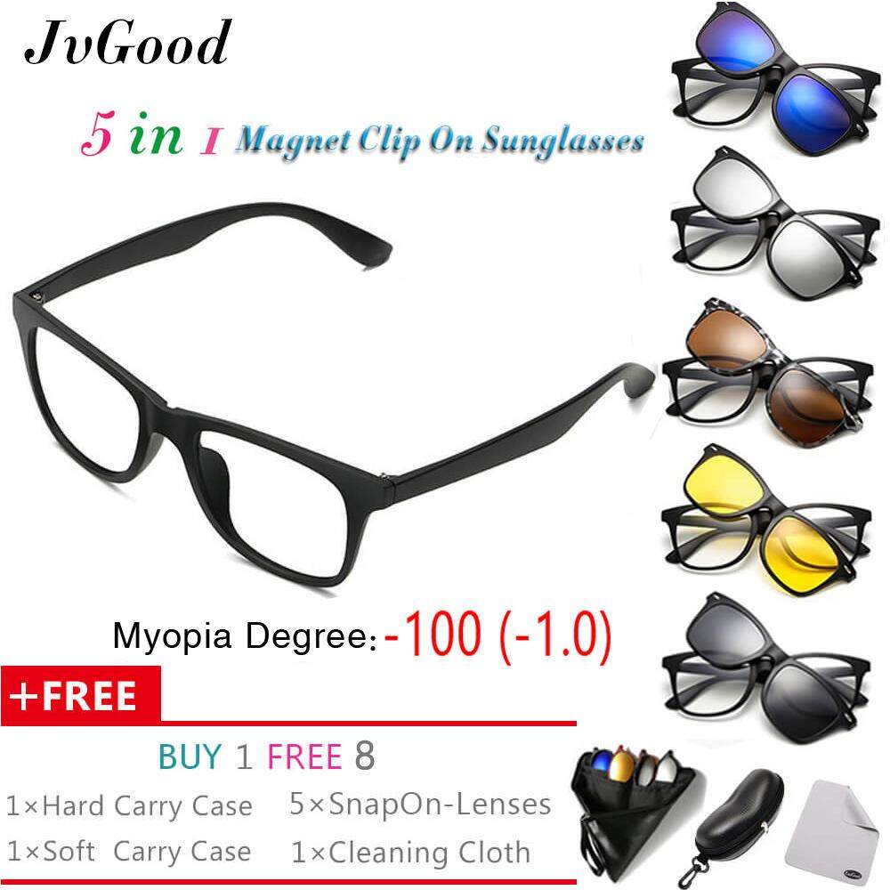 เช็คราคา[Exclusive Sale] JvGood Myopia Magnetic Sunglasses (-1.0 ~ -3.0) Clip On Glasses Unisex Polarized Lenses Retro Frame with Set of 5 lenses