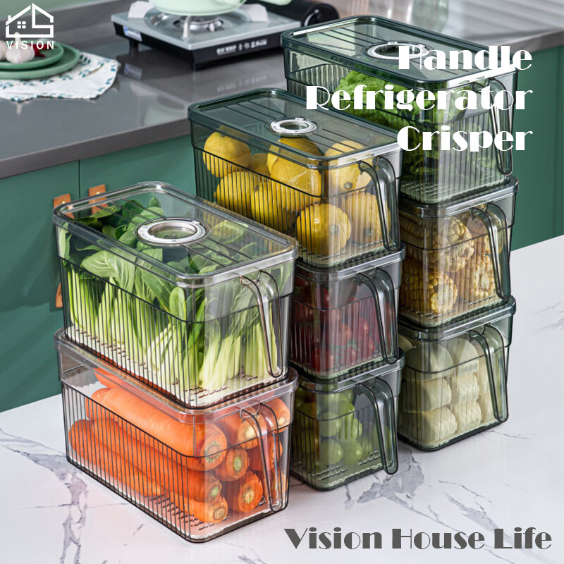 Vision hộp đựng tay cầm tủ lạnh hộp giữ tươi trong suốt hộp đựng kín bằng nhựa cấp thực phẩm hộp đựng ráo nước rau củ nhà bếp không chứa bpa
