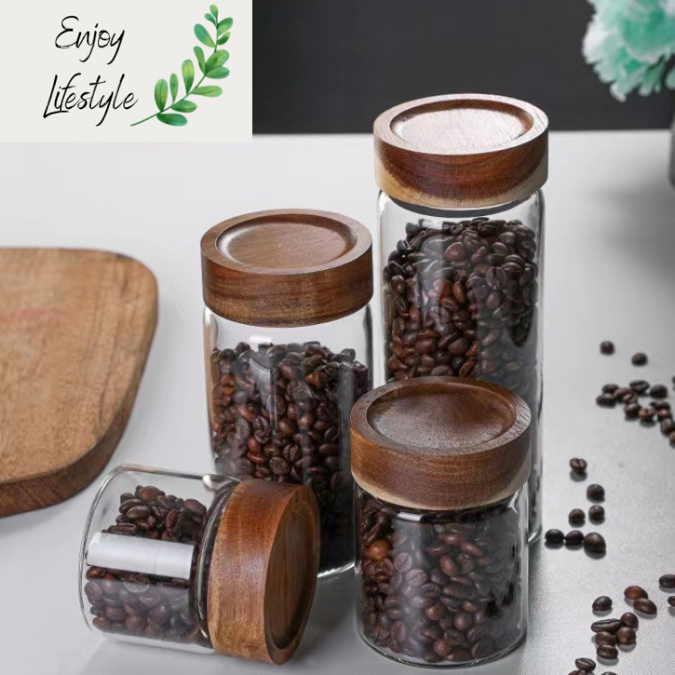 Tarro de cristal con tapa de madera hermético para alimentos_voghion.com