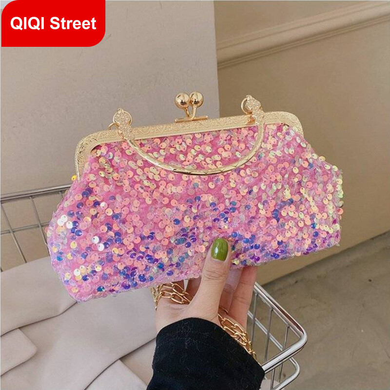 Sling Bag Handbag Shoulder Bag Messenger Bag Fashion Chain Sequin Small Mobile Phone Bag Clip Buckle Bag 2022 Spring and Summer New Trend Woman Bag