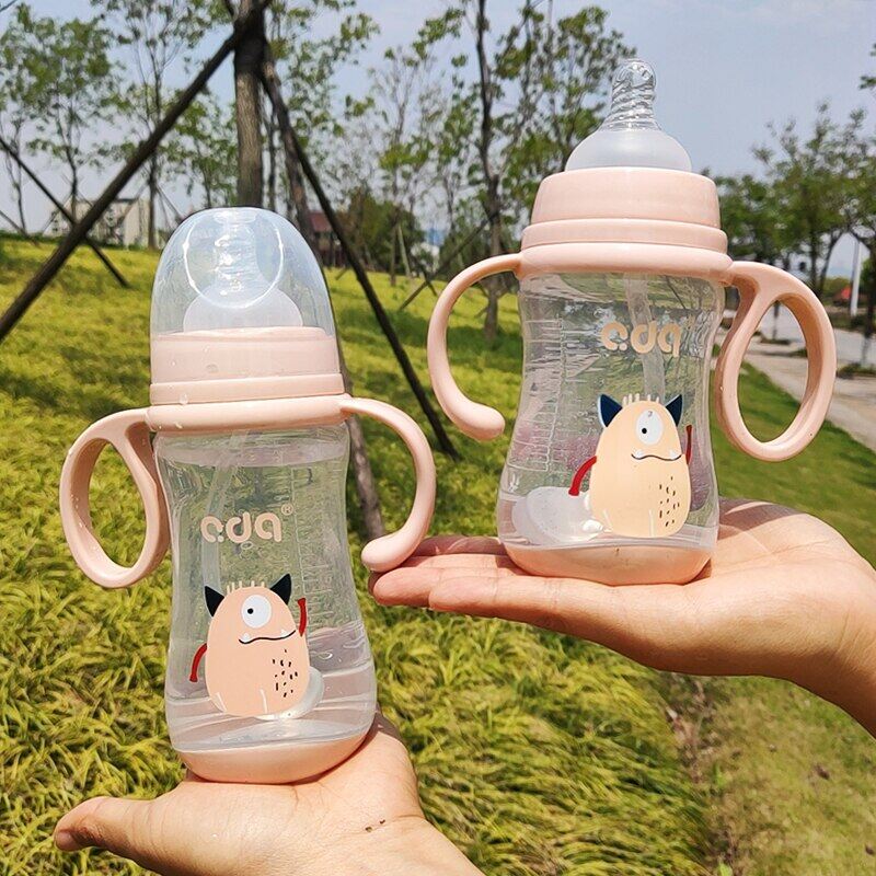 Bình sữa trẻ em 180/240/300ml có tay cầm bình sữa cho trẻ sơ sinh cỡ lớn bình uống nước sữa bằng silicon cho trẻ em