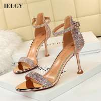 IELGY open toe fashion sexy rhinestone summer silver womens sandals Banquet 8cm high heel