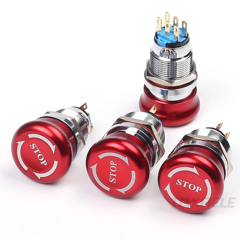 Công tắc nút nhấn dừng khẩn cấp 19mm 22mm, 1no1nc 2no2nc không thấm nước nhôm kim loại hình nấm thép không gỉ