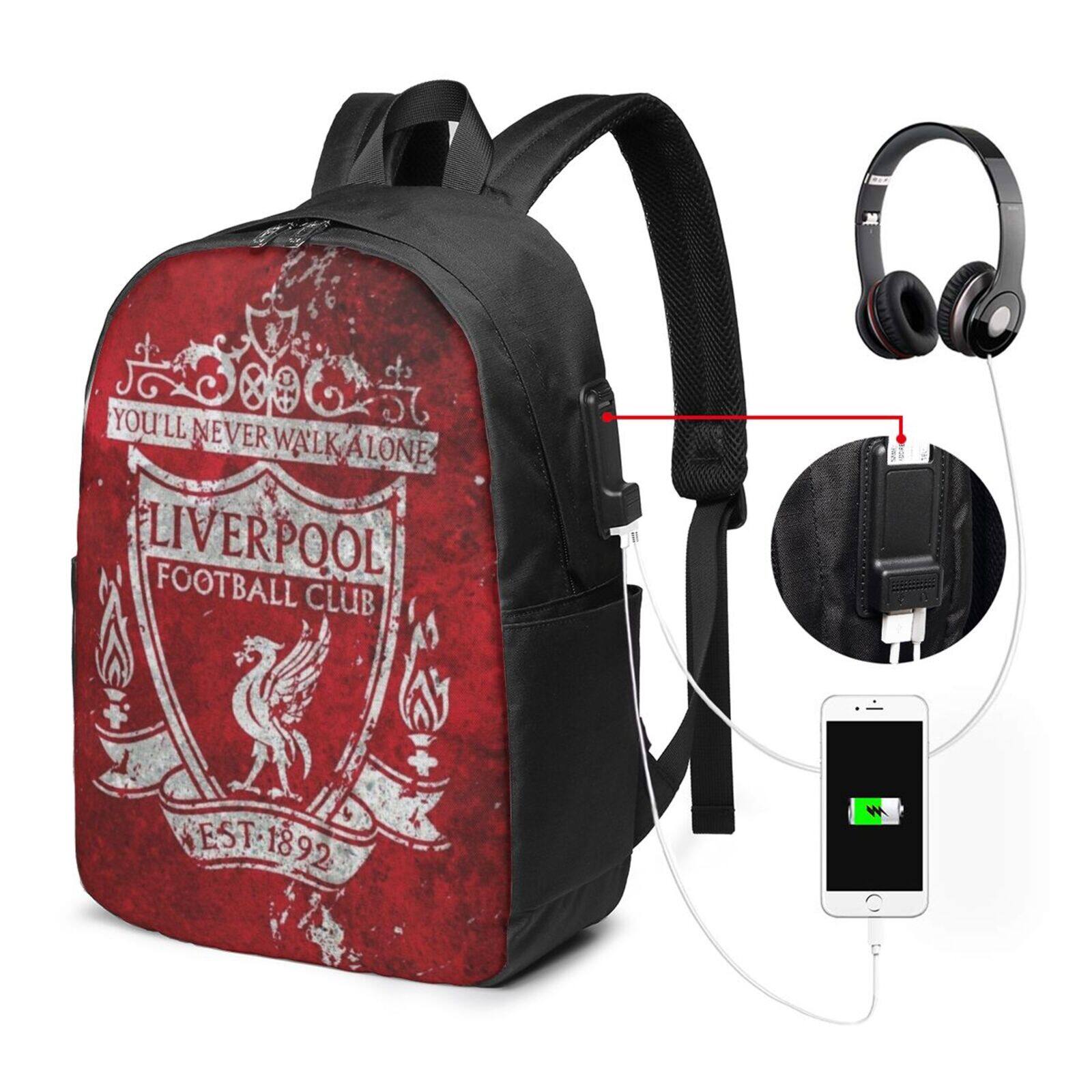 Liverpool Ba lô máy tính xách tay Ba lô sạc USB 17 inch Ba lô du lịch Cặp đi học học sinh sức chứa lớn cặp đi học