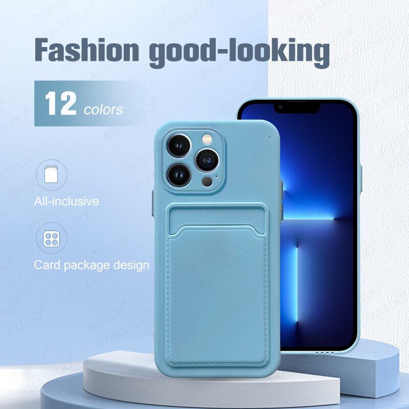 Ốp Chống Sốc Classic Màu Kẹo Bằng Silicon Ví Đựng Thẻ Ốp Điện Thoại Cho IPhone 14 Pro Max 13 Pro 12 Mini 11 SE XR XS Max 7 8 Plus Ống Kính Máy Ảnh