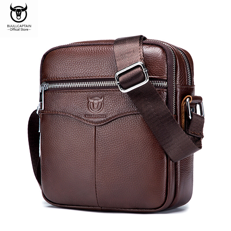 BULLCAPTAIN Youth Men's Business Messenger Bag Leather Casual Shoulder Bag