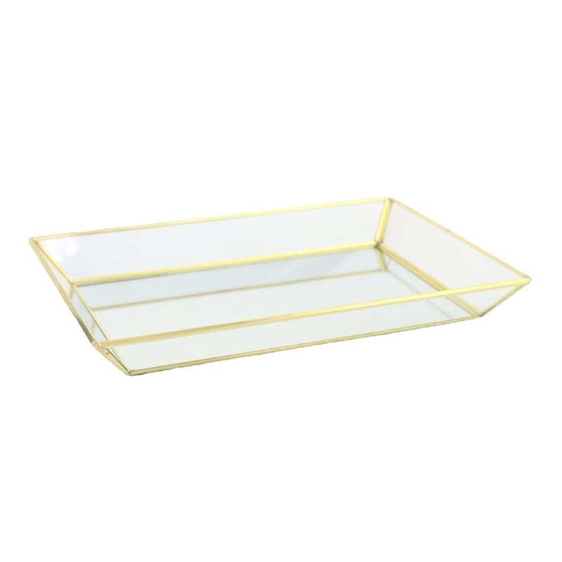 Rectangle Gold Mirror Organizer Jewelry Tray Jewelry Tray Perfume Tray Dresser Tray Glass Metal Makeup Tray for Bathroom