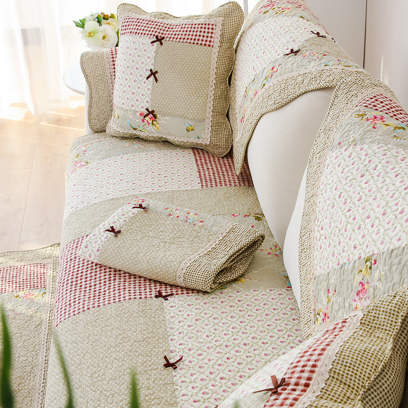 Bọc Ghế Sofa Bọc Ghế Trường Kỷ Gối Khăn Sô Pha Góc Hình Chữ L Bằng Cotton Thắt Nơ Hoa Khăn Ghế Trượt