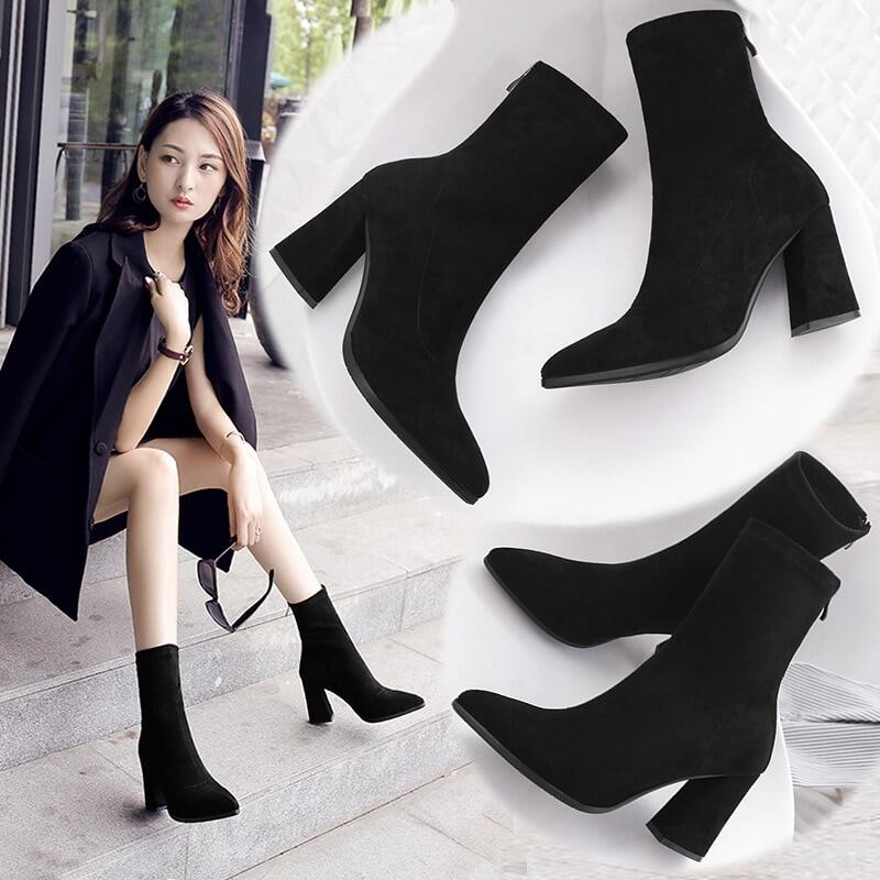 High heel sock shop style ankle boots