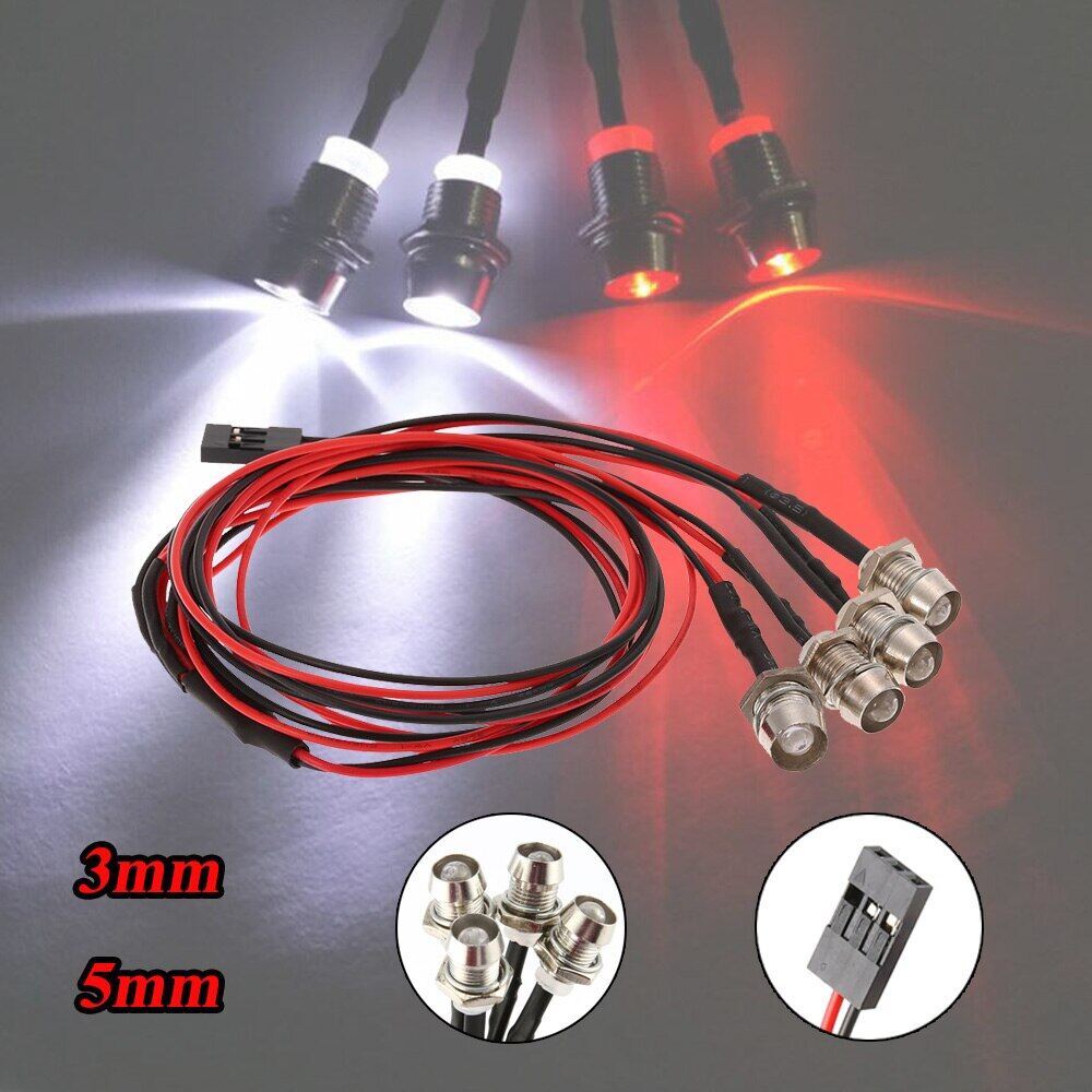 4pcs 3mm/5mm mẫu RC Đỏ/đèn pha trắng đèn pha đèn pha đèn LED cho xe rẽ bánh Traxxas Tamiya trục SCX10 D90 phụ kiện đồ chơi