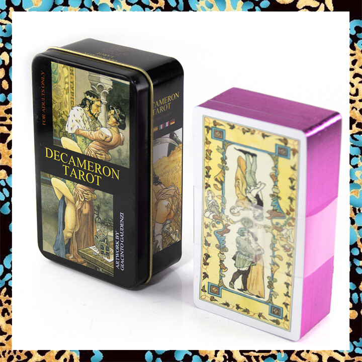 Decameron, tarot người lớn trong hộp thiếc-kèm sách hướng dẫn bằng giấy | kích thước xách tay 10.3x6cm | bộ bài tarot 78 tờ | sách hướng dẫn thẻ bói toán phiên bản tiếng anh | decameron tarot card