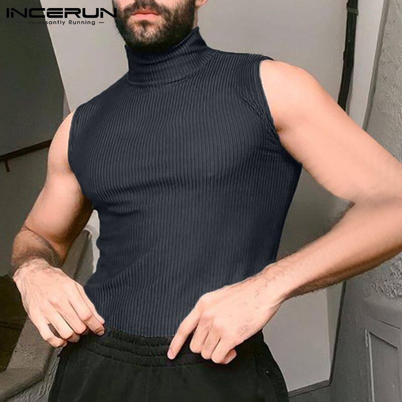 black sleeveless turtleneck men's