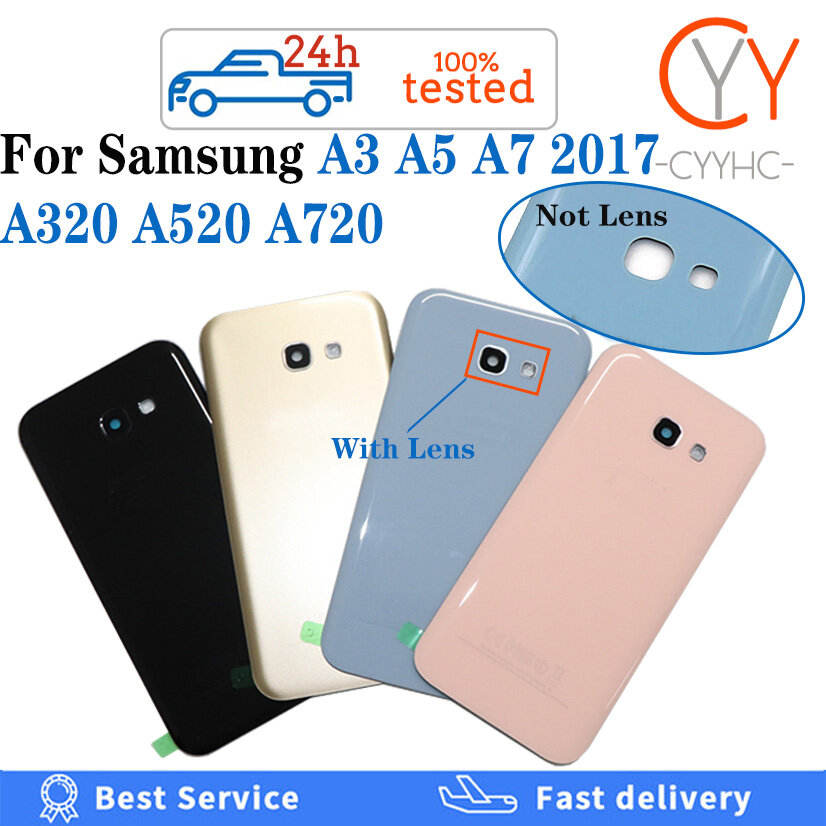 Ốp lưng kính cho samsung galaxy a3 a5 a7 2017 a320 a520 a720 vỏ pin có logo và khung mặt sau dính thay thế ống kính