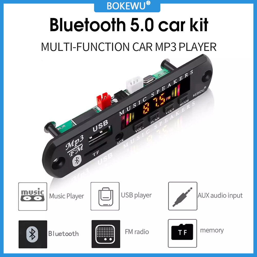 BOKEWU Bảng Mạch Giải Mã Bluetooth 5.0 Không Dây Mô-đun Radio FM Âm Thanh Xe Hơi 5V 12V Máy Nghe Nhạc MP3 Có Điều Khiển Từ Xa