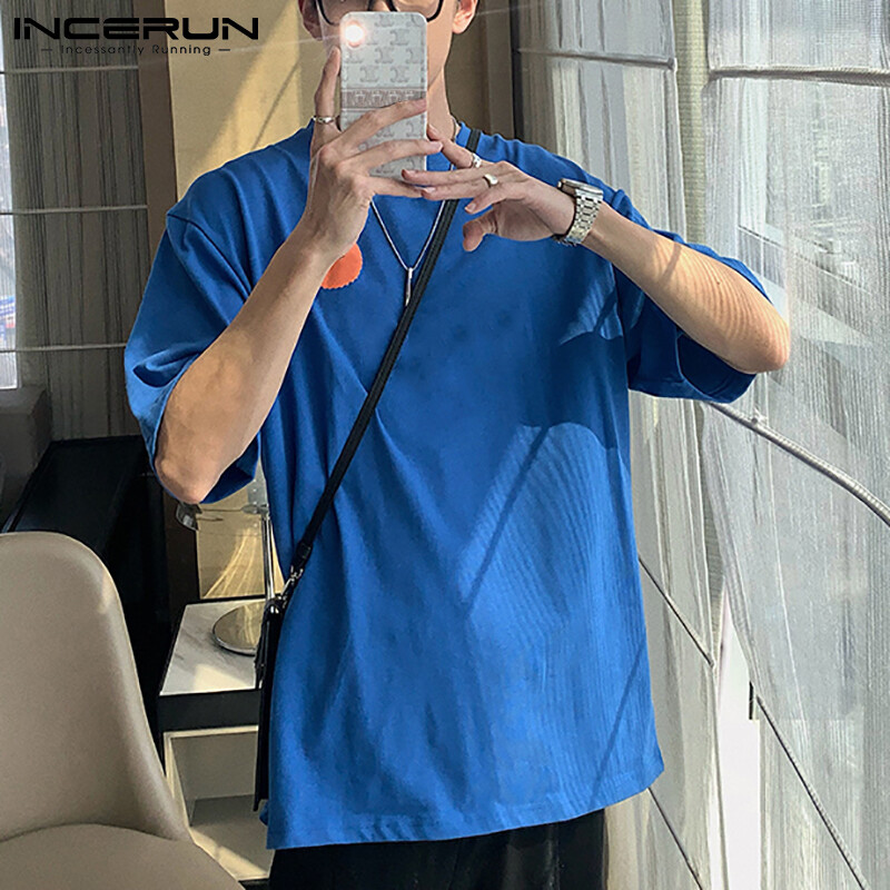 Incerun áo thun cổ tròn tay ngắn cho nam áo đi biển quần jogger thể thao rộng thường nhật áo cánh