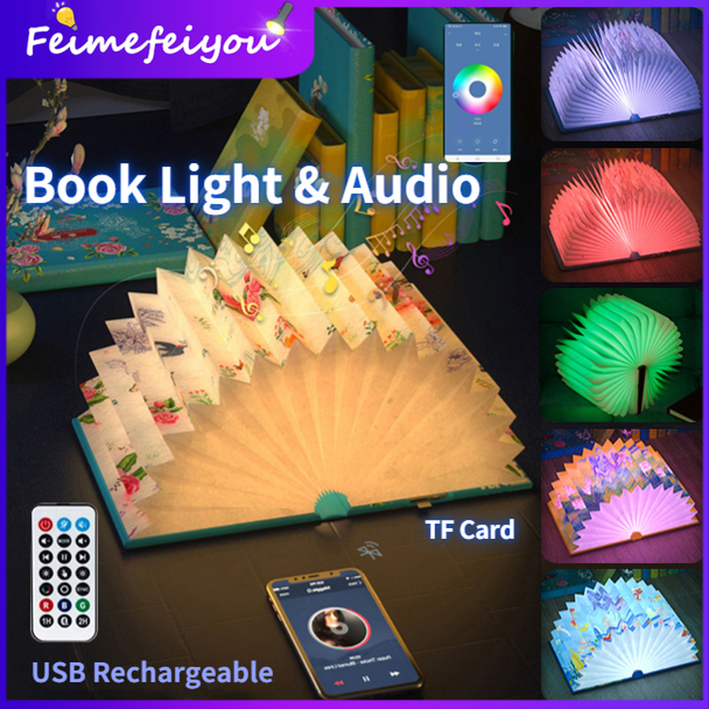 Wireless Bluetooth RGB Book Light USB rechargeable creative night light 7 colors with Audio birthday gift folding book lamp table lamp with remote control ราคา 819 บาท*ส่งฟรี