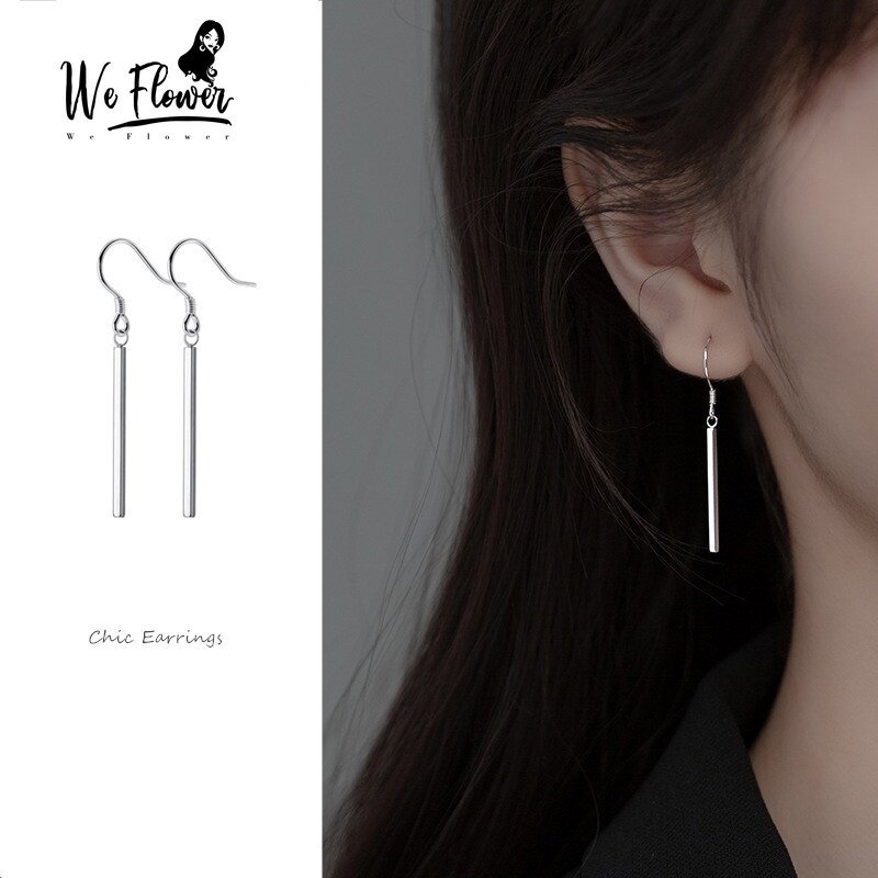 We Flower Chic s925 Silver Geometric Stick Dangle Earrings for Women Girls