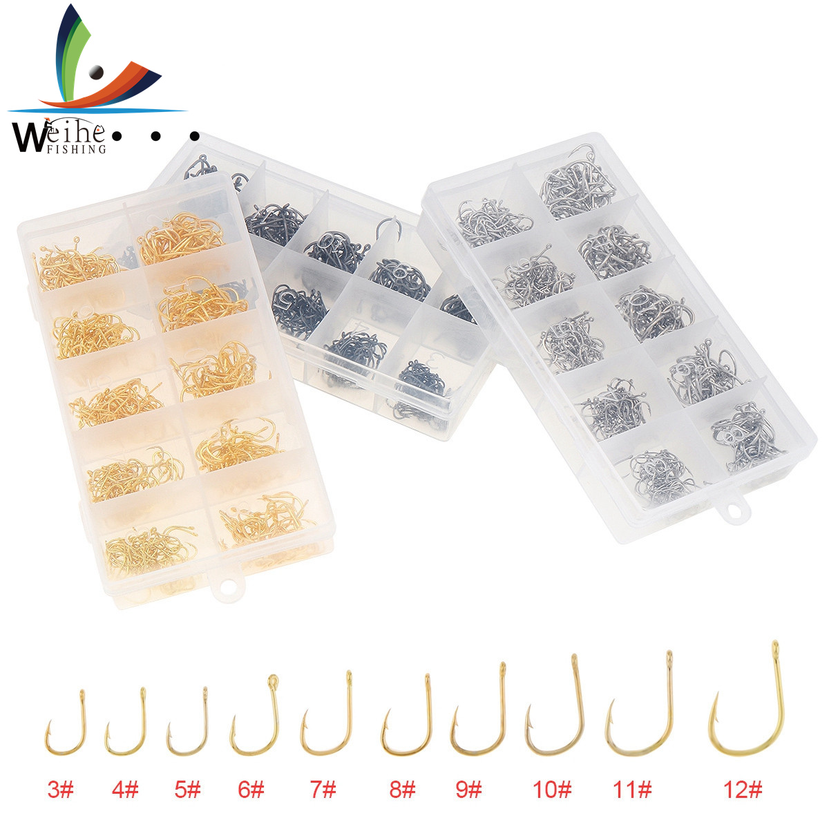 Weihe bộ lưỡi câu 500 cái/lốc lưỡi câu đơn bằng thép carbon cao 3-12 # lưỡi câu cá chép có lỗ